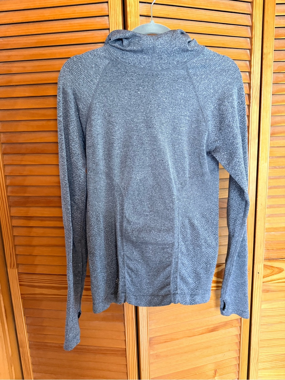Athleta Heathered Gray Hooded Long-Sleeve Top